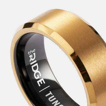 Ridge 8mm Beveled Ring Set - 24K Gold